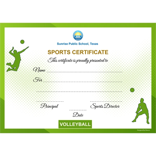 School Sports Award Certificate Volleyball A4 Size | Use on Laser Printer